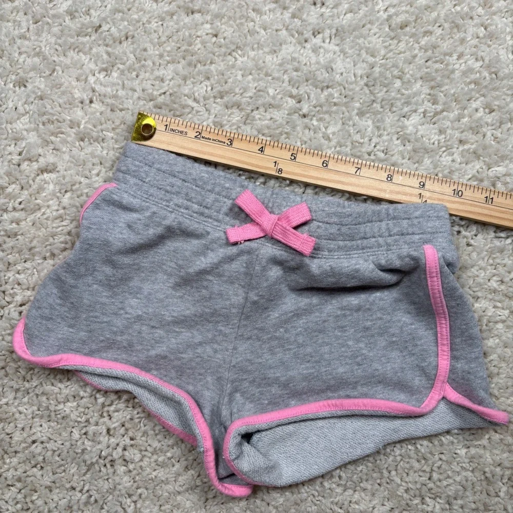 Kids H&M Girls Gray Sweat Shorts Pink‎ Trim Bow Elastic Waist Lounge Wear Size S